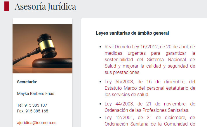 Nueva sección sobre legislación vigente en la página web del Colegio de Médicos de Madrid que servirá de consulta a los colegiados