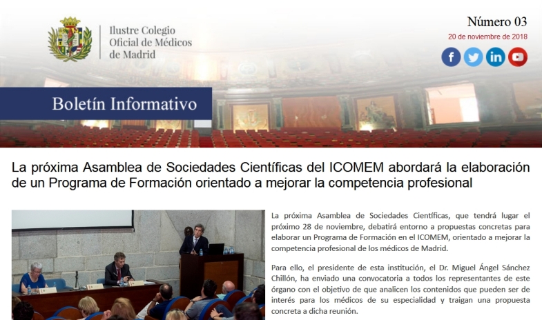 El ICOMEM ha enviado a todos los colegiados el tercer número de su Boletín Informativo