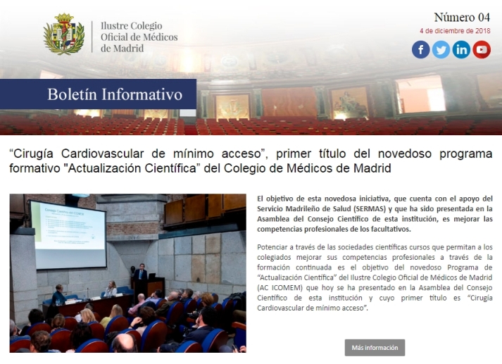 El ICOMEM ha enviado a todos los colegiados el cuarto número del Boletín Informativo
