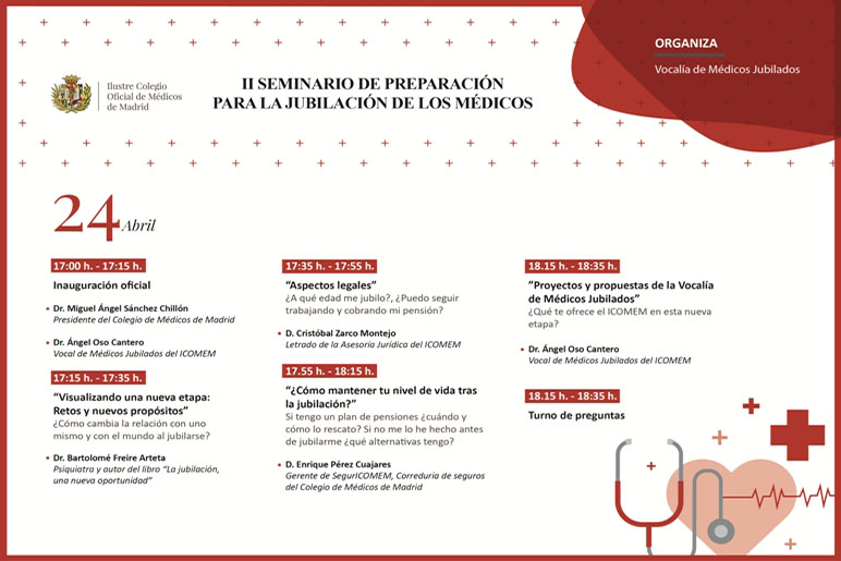 “II Seminario de preparación para la jubilación de los médicos”, el día 24 de abril en el Colegio de Médicos de Madrid