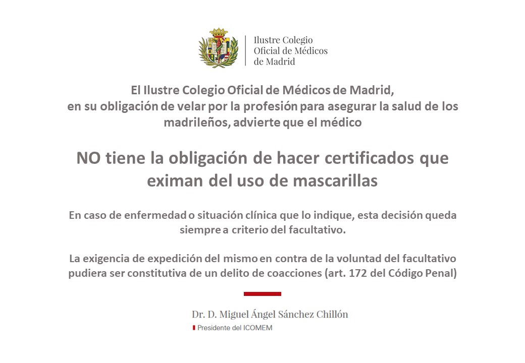 Cartel informativo sobre la expedición del certificado que exime del uso de mascarillas