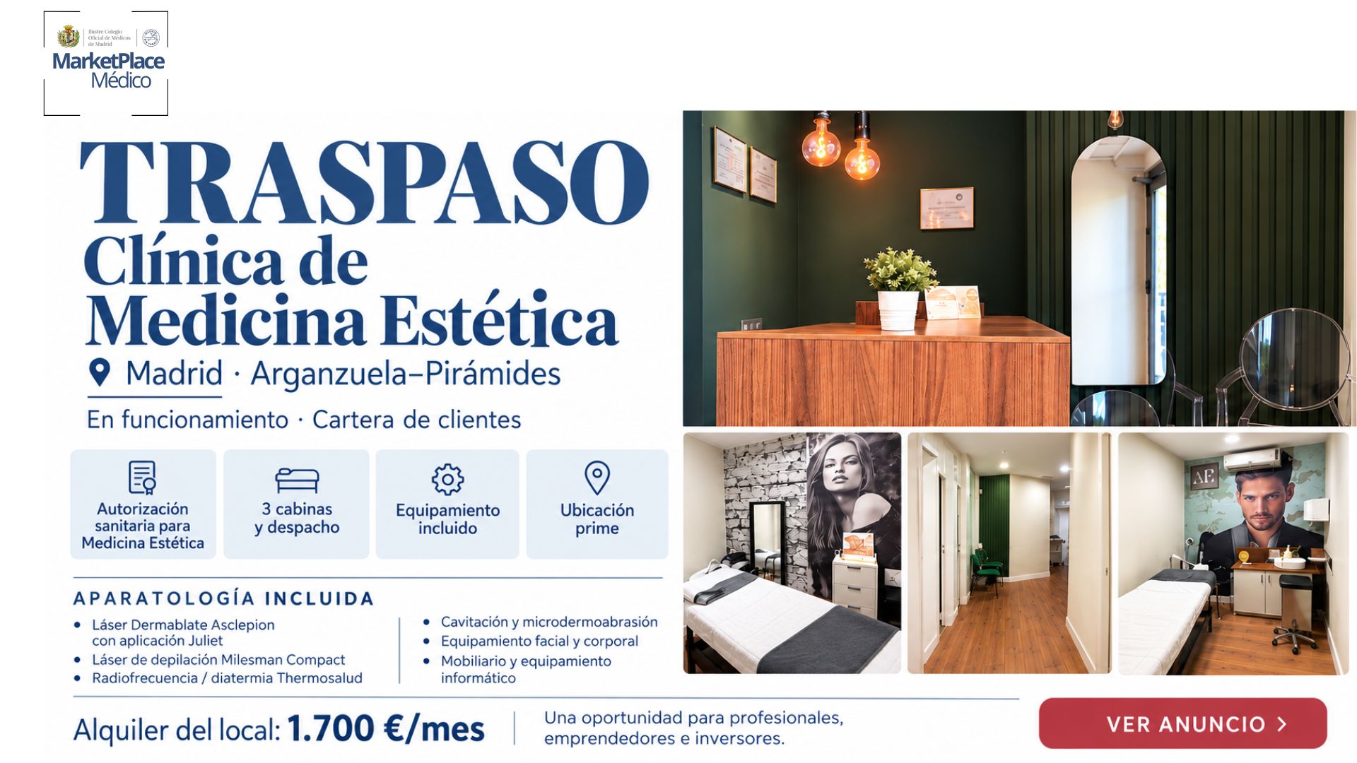 Alquiler del local: 1.700 €/mes.