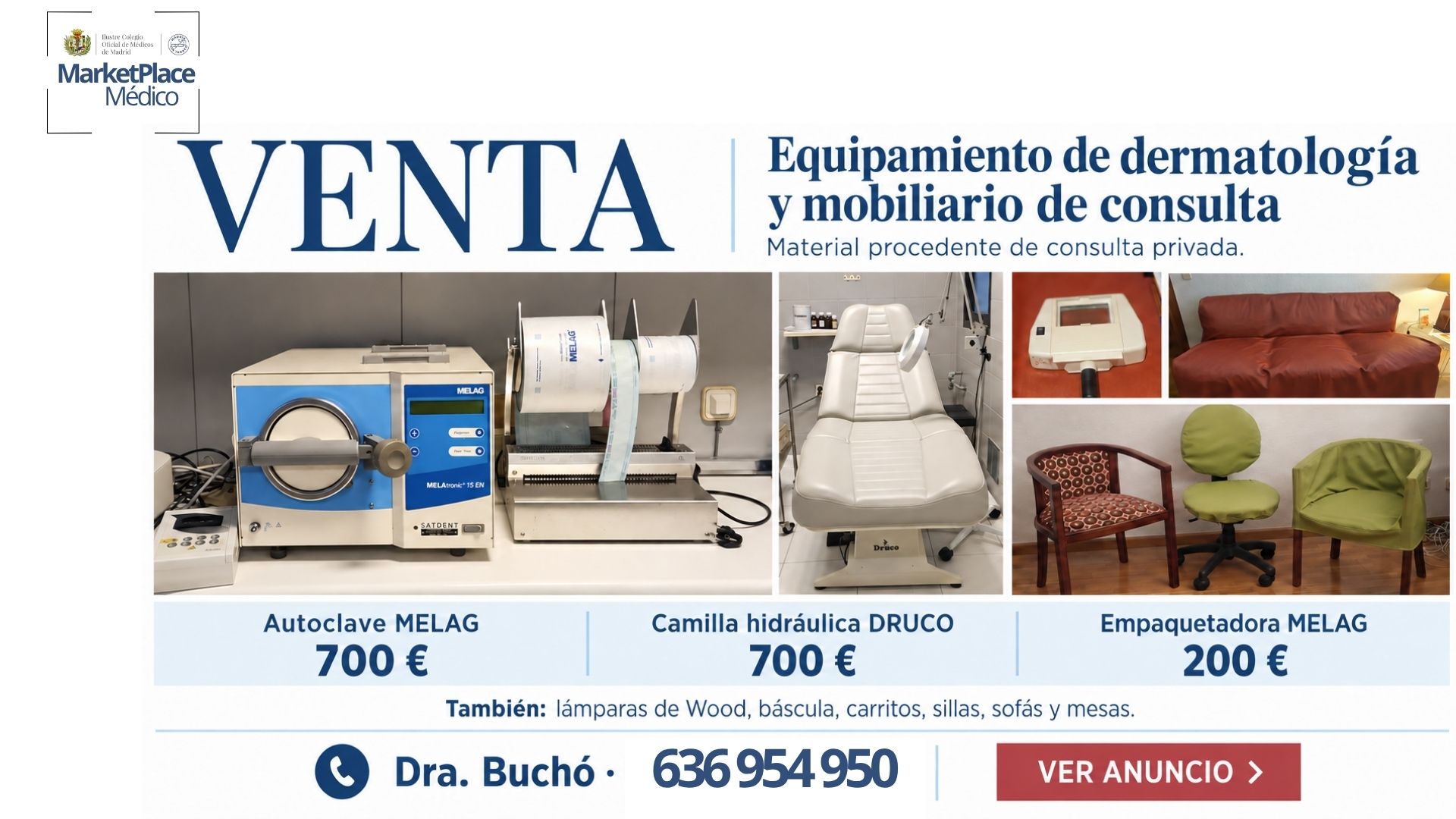 Venta de equipos de Dermatología y mobiliario de consulta