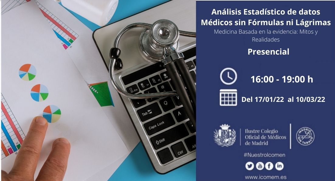 El Área de Formación del ICOMEM organiza el curso Análisis Estadístico de Datos Médicos, medicina basada en la evidencia: mitos y realidades