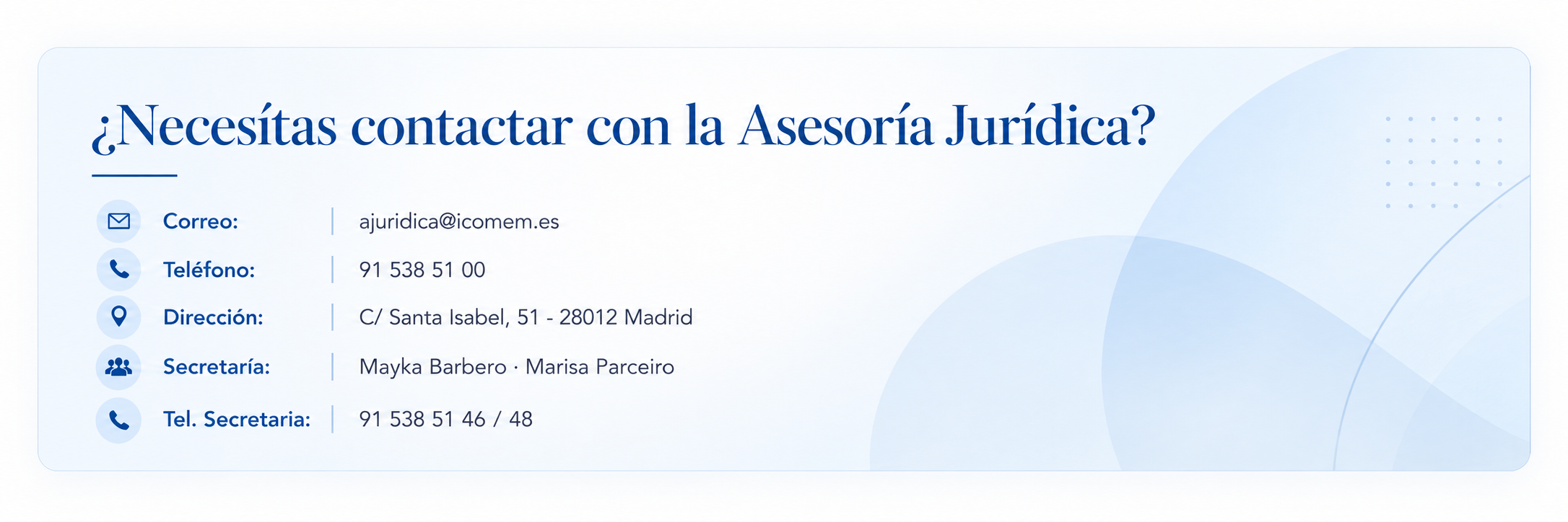 Información de Asesoría Jurídica del ICOMEM